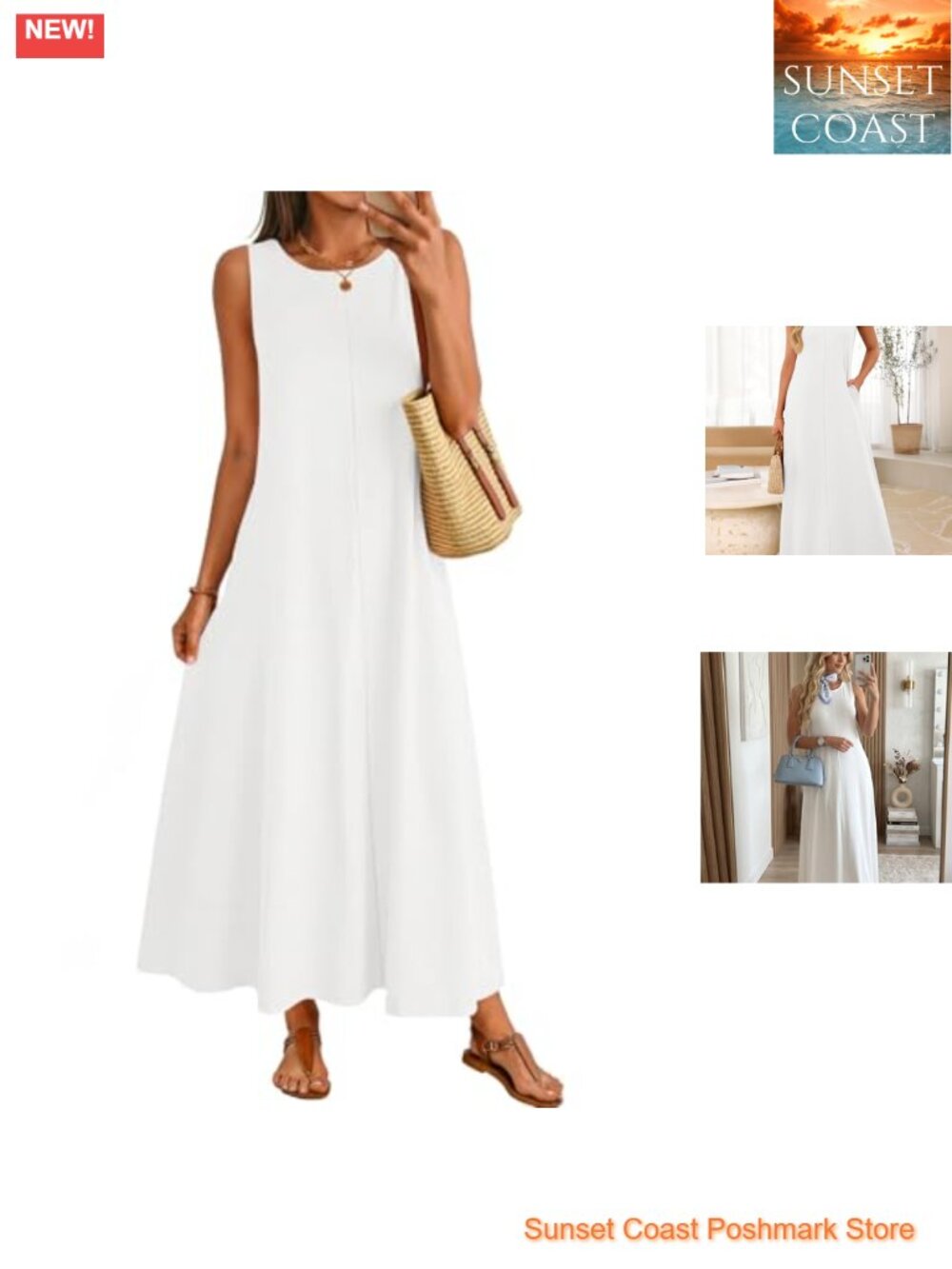 Women's Sleeveless Crewneck Loose Fit Maxi Sundress for Beach Vacation